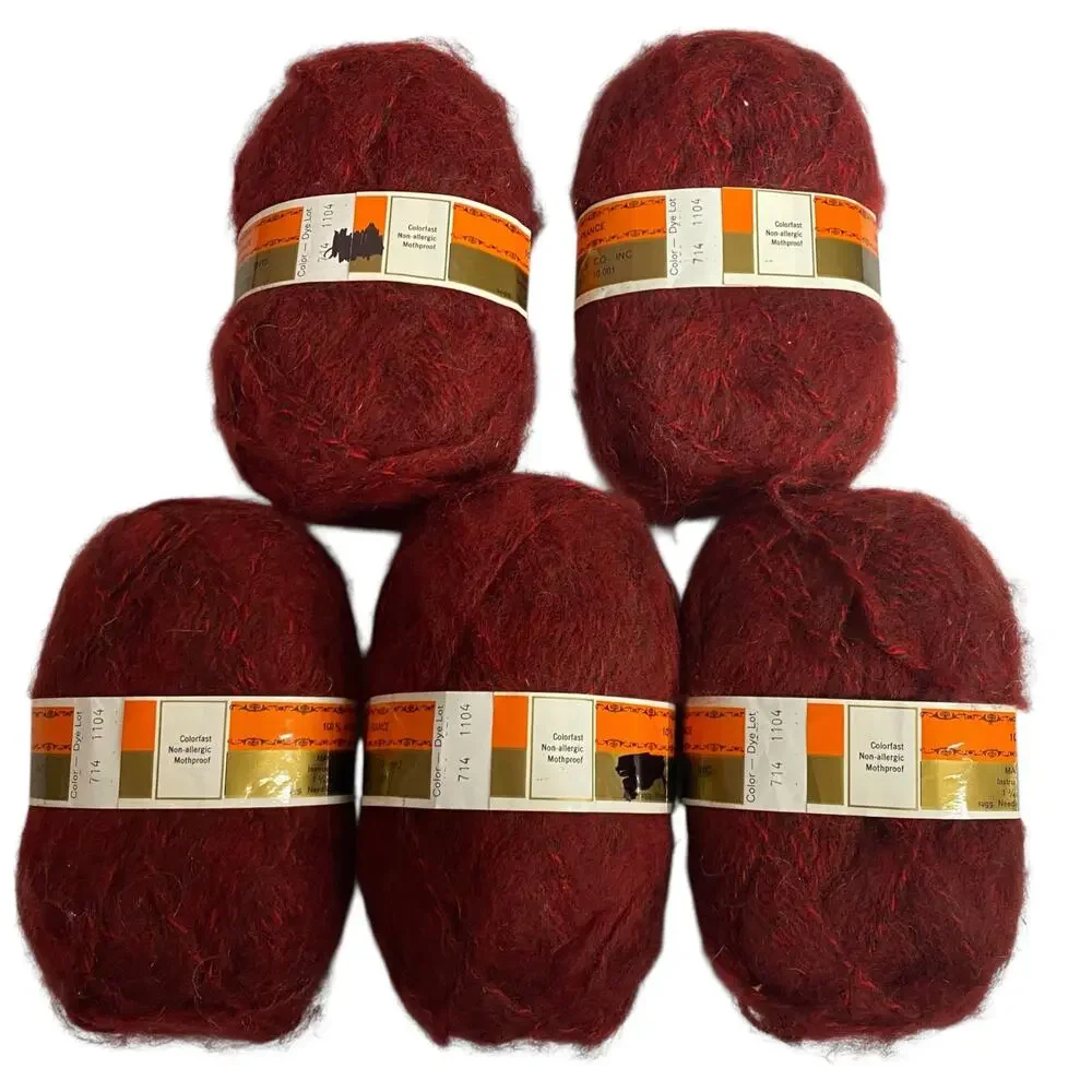5 Skeins Unger Fluffy Tweed Yarn Red 714 Acrylic France 1.75oz Each Vintage